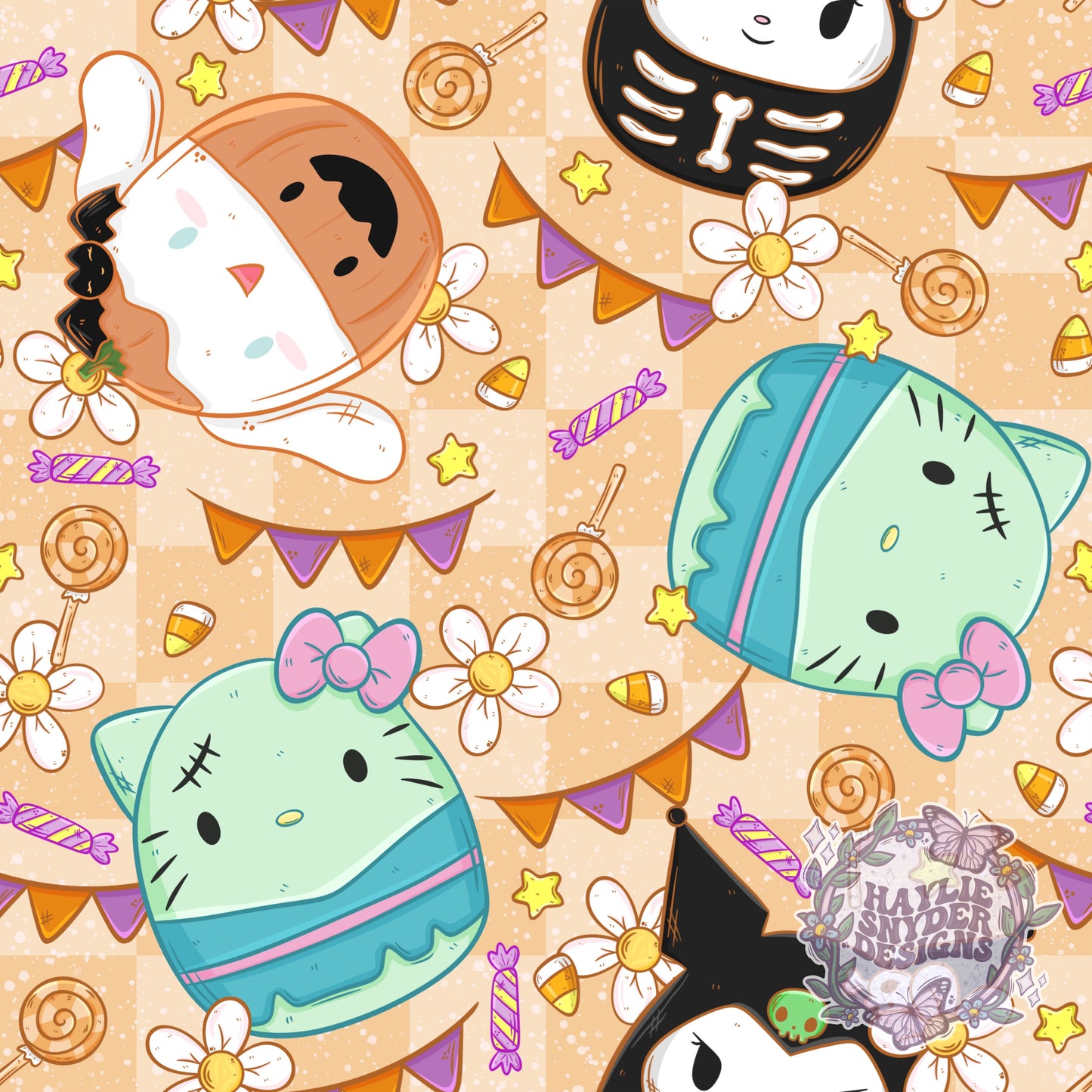 Kitty Friends Squish Halloween Orange Checks