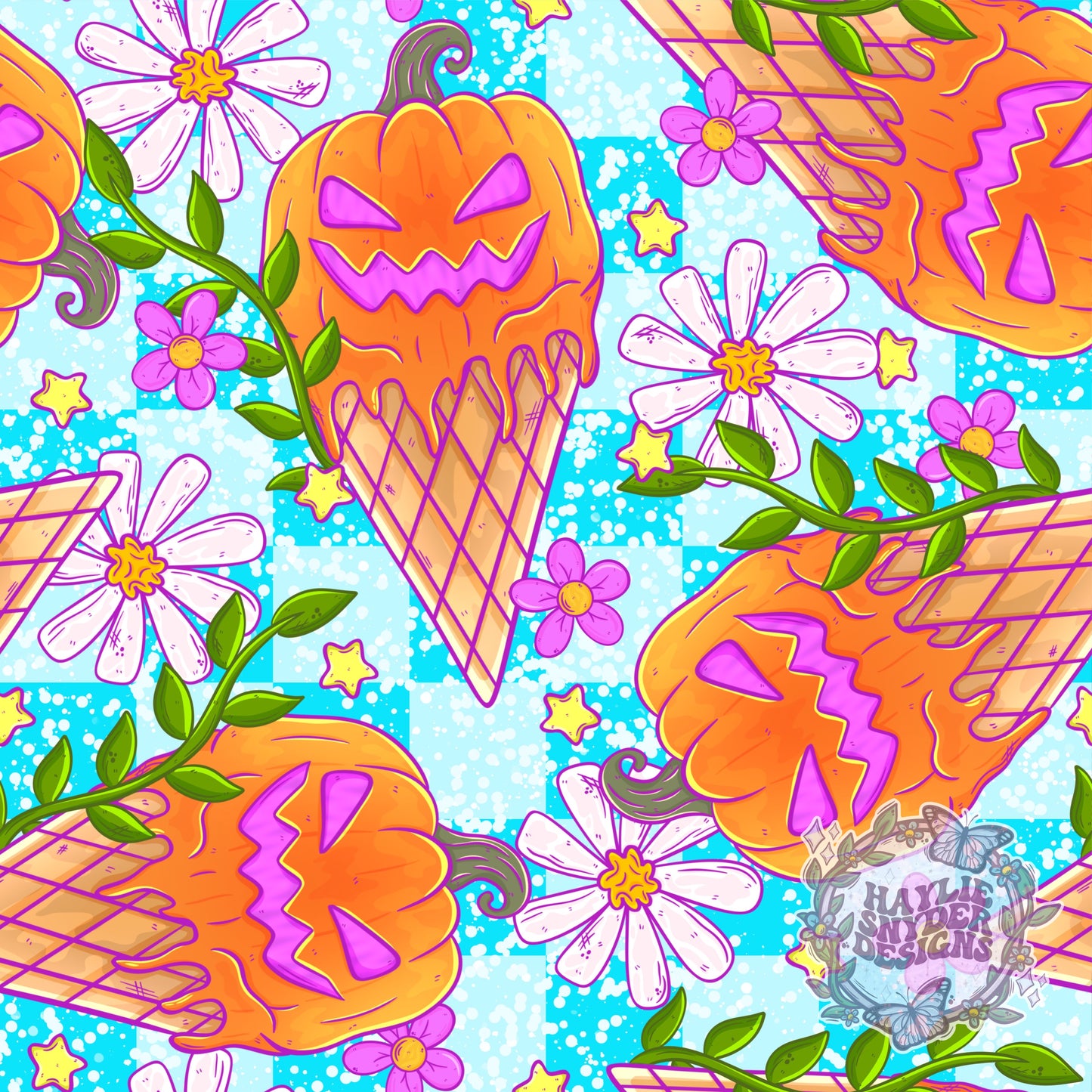 Floral Pumpkin Cones Blue