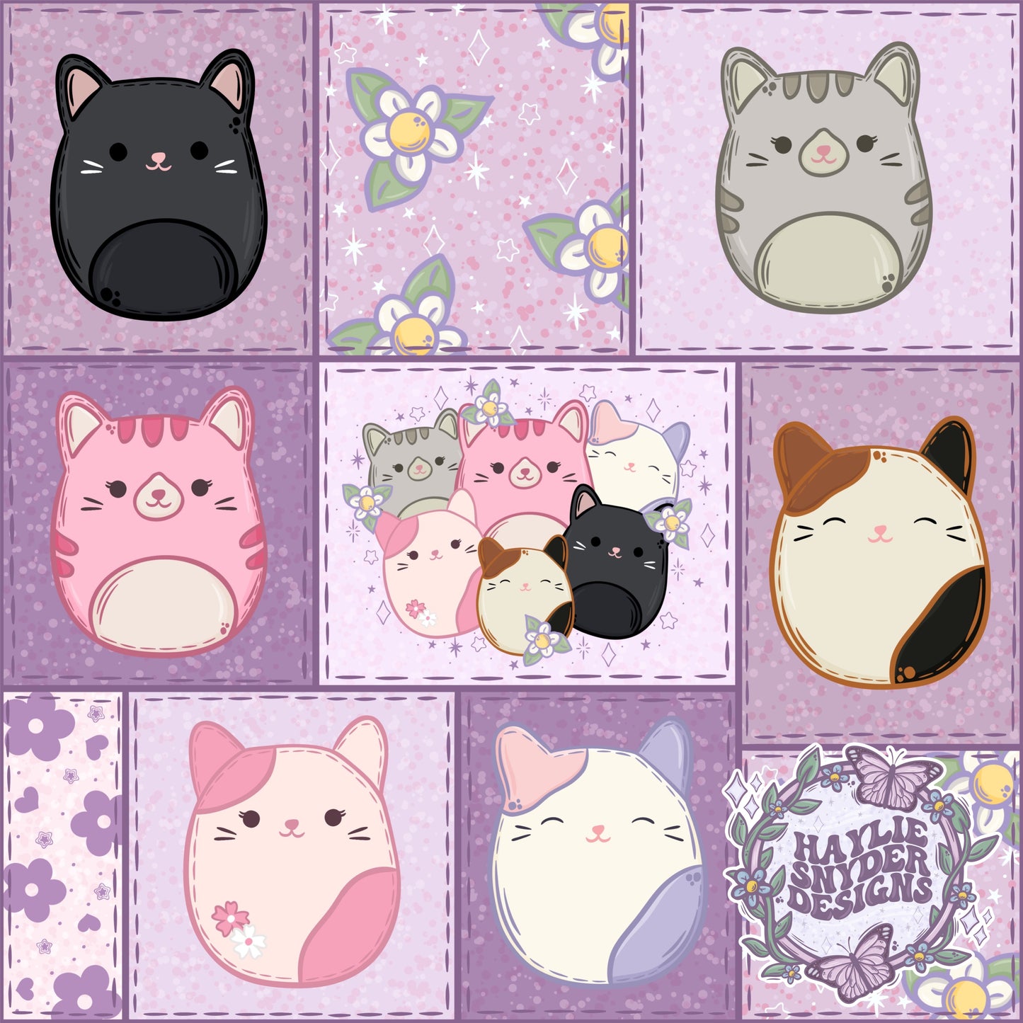 Cat Squish Quilt Purple