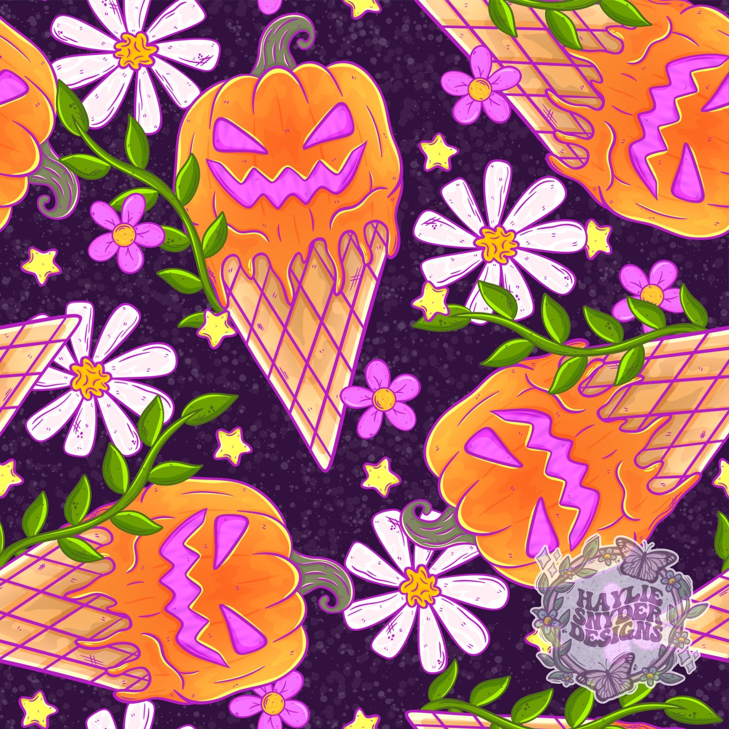 Floral Pumpkin Cones Dark Purple